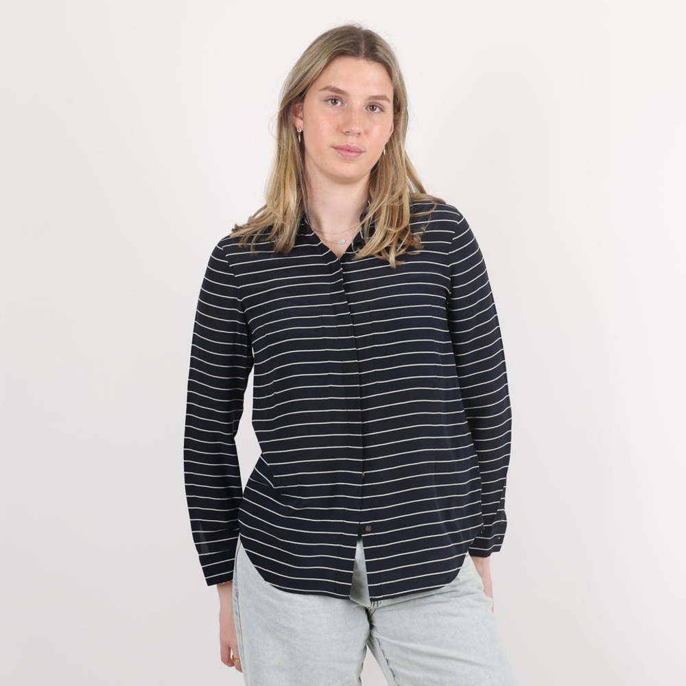 Club Monaco Navy and White Striped Button Down Shirt